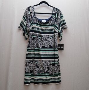 Signature by Robbie Bee Navy and Mint Off Shoulder Mini Dress XL